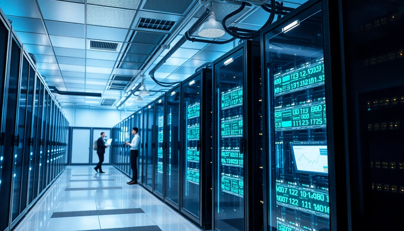 Best cloud mining data center featuring innovative servers and professionals analyzing cryptocurrency data.
