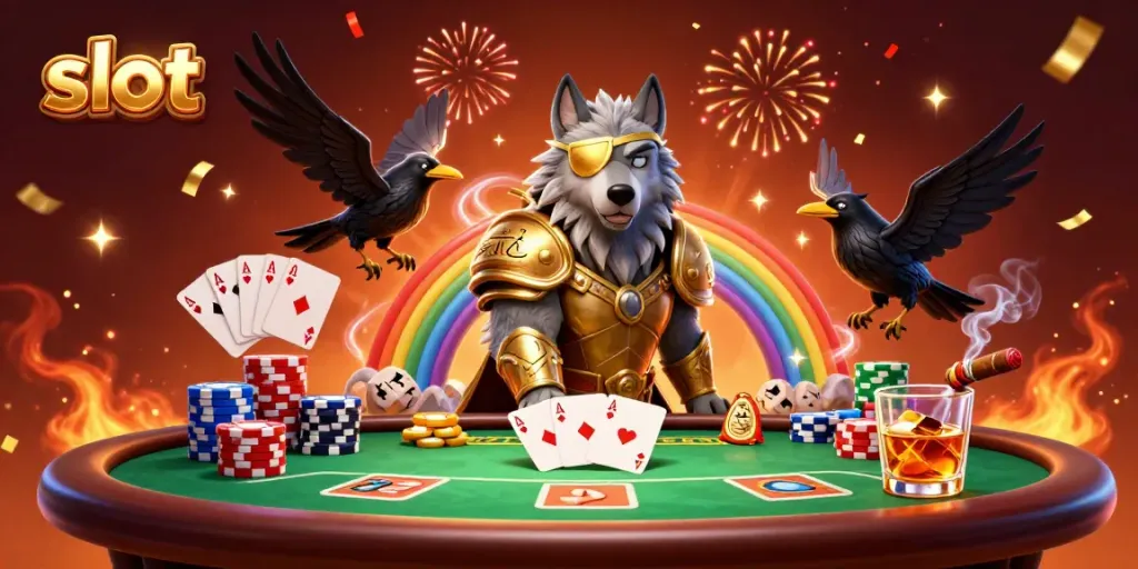 Memenangkan jackpot slot dengan helm samurai, dikelilingi tumpukan chip poker dan konfeti terbaik.