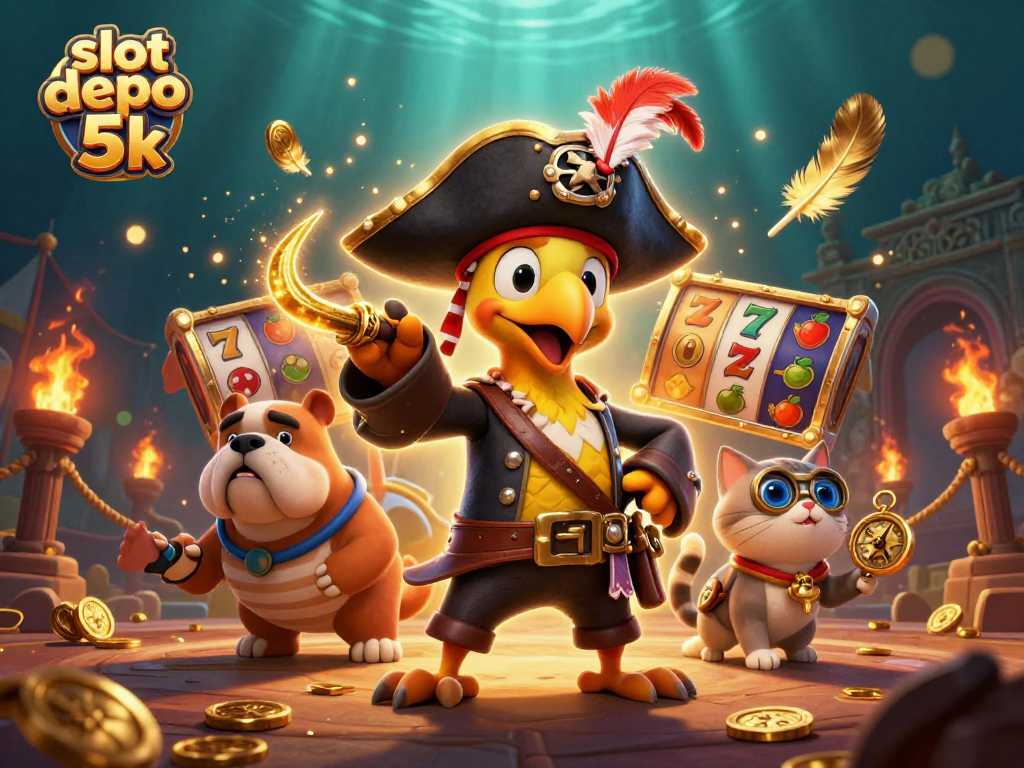 Spin the reels in excitement with a vibrant slot depo 5k casino scene featuring a lively pirate crew.