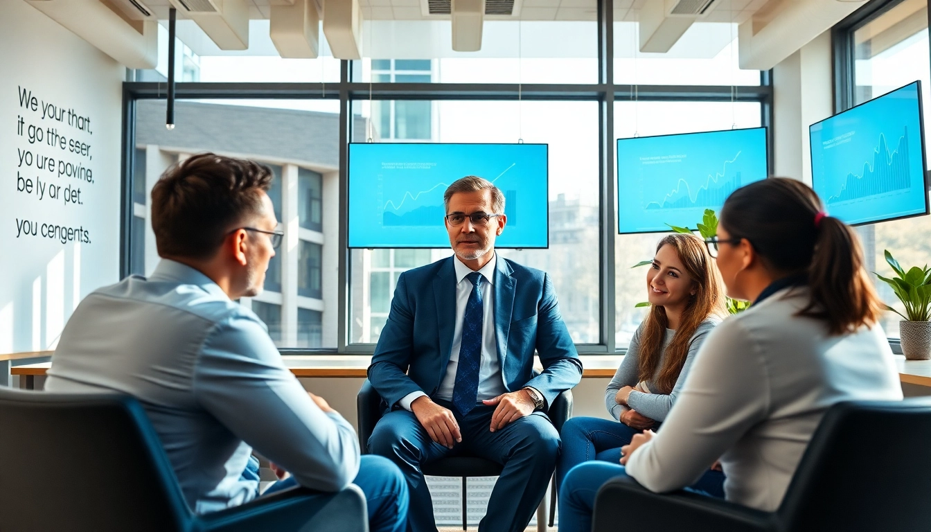 Engage with business coaching near me in a collaborative office environment featuring a focused coach and attentive clients.