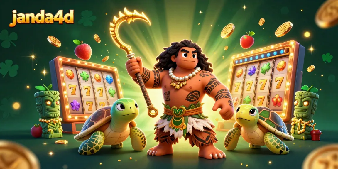 janda4d hadiah jackpot yang menakjubkan dengan dewa Maui dan kura-kura lucu dalam ilustrasi kasino
