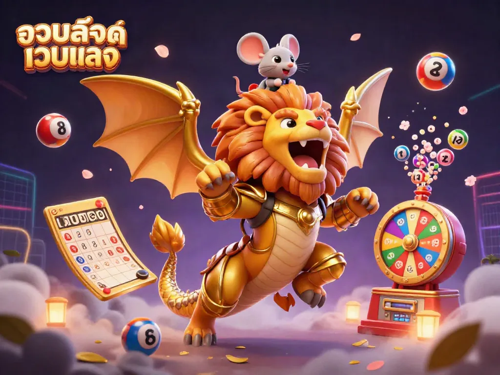 Experience the thrills of รวมสล็อตเว็บตรง with a dynamic 3D chimera and vibrant lottery elements.