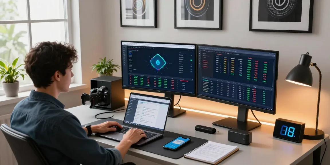 Legit cloud mining platform analysis in a professional cryptocurrency workspace featuring multiple monitors, laptop, and digital wallet.