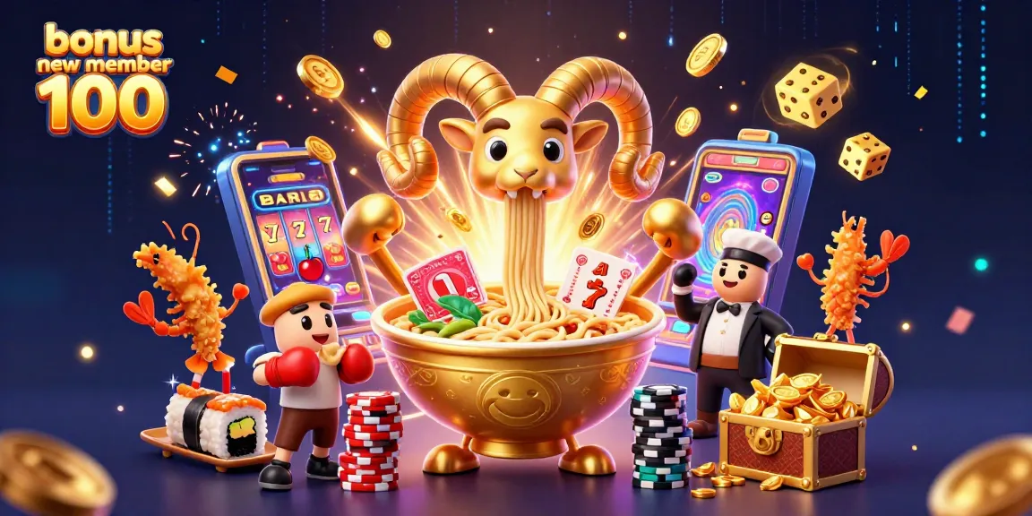 Experience the excitement with bonus new member 100 as our playful ramen bowl deals cards and spins luck!