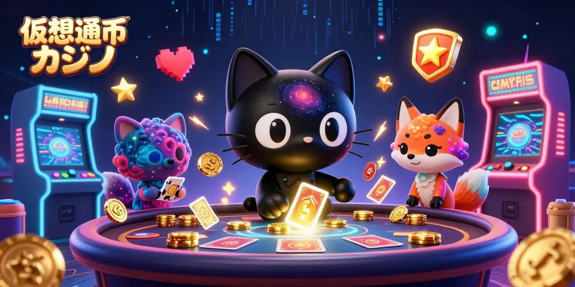 仮想通貨 カジノでの素晴らしい体験を伝えるパンダと宇宙猫のイラスト。