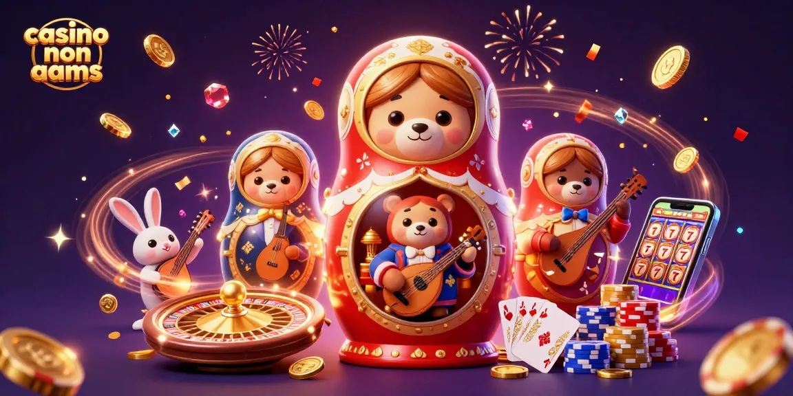 Scopri i casino non AAMS mentre i divertenti orsi russi e il coniglio suonano, circondati da monete d'oro e carte vincenti.