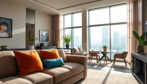 Luxury accommodation suite offering comfort with a modern design and city view.