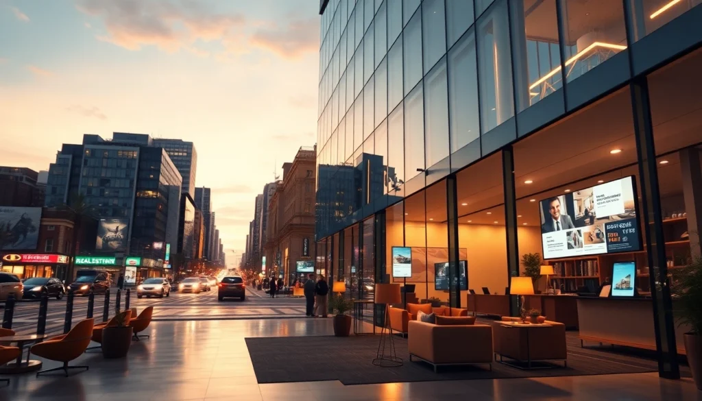 Showcasing modern Real Estate office interiors blending urban vibrancy and professional design.