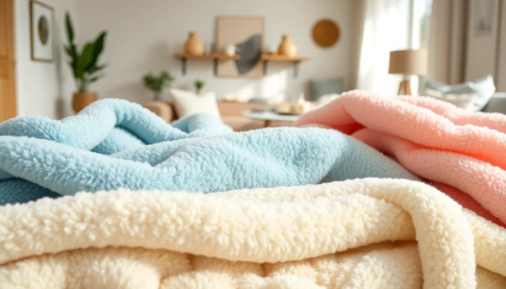 Fleece-stof met verschillende texturen in een gezellige woonsetting tonen.