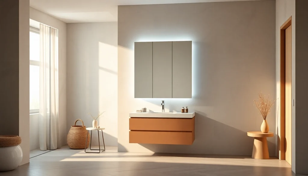 Erkunden Sie einen modernen spiegelschrank led mit elegantem Design und integrierter Beleuchtung.