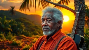 Leroy Silver's portrait capturing his musical legacy against a vibrant Jamaican landscape.