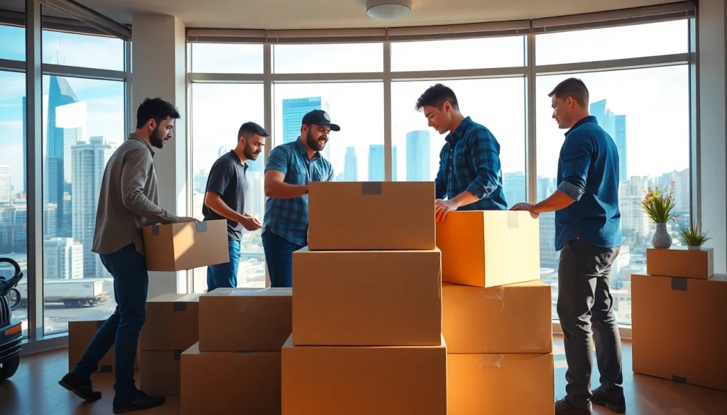 Best Toronto Movers efficiently organizing moving boxes in a bright Toronto apartment.