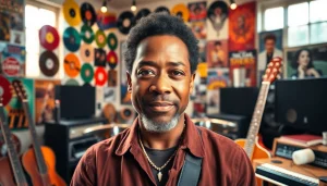 Leroy Silver performing in a dynamic studio setting with vintage instruments.