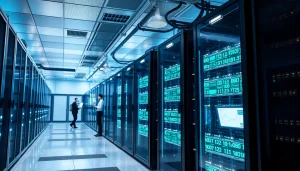 Best cloud mining data center featuring innovative servers and professionals analyzing cryptocurrency data.