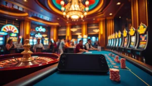 The excitement of game s8 comes alive at a vibrant casino with poker chips and roulette wheels.