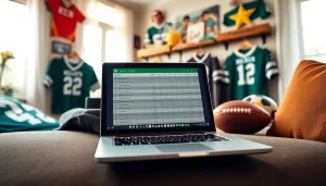 Engaging visual of online sports betting Texas showcased on a laptop with sports memorabilia.