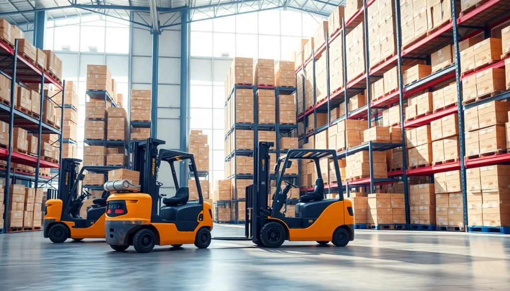 Logistics operations in a professional warehouse, showcasing goods movement and efficiency.