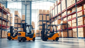 Logistics operations in a professional warehouse, showcasing goods movement and efficiency.