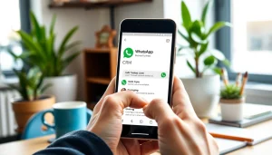 Engage with WhatsApp Business CRM interface in a professional office setting.