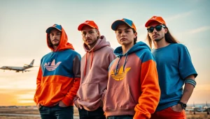 FLY88 aviation-inspired apparel models showcasing adventure and freedom in outdoor setting