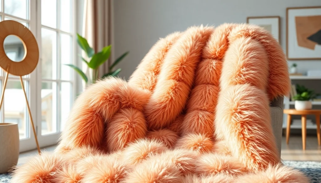 Beeld van imitatie bont stof die zachtjes over een stoel valt en luxe uitstraling geeft.