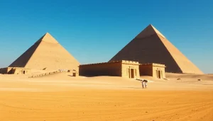 View of the majestic piraminds in the Egyptian desert, showcasing their historical significance.