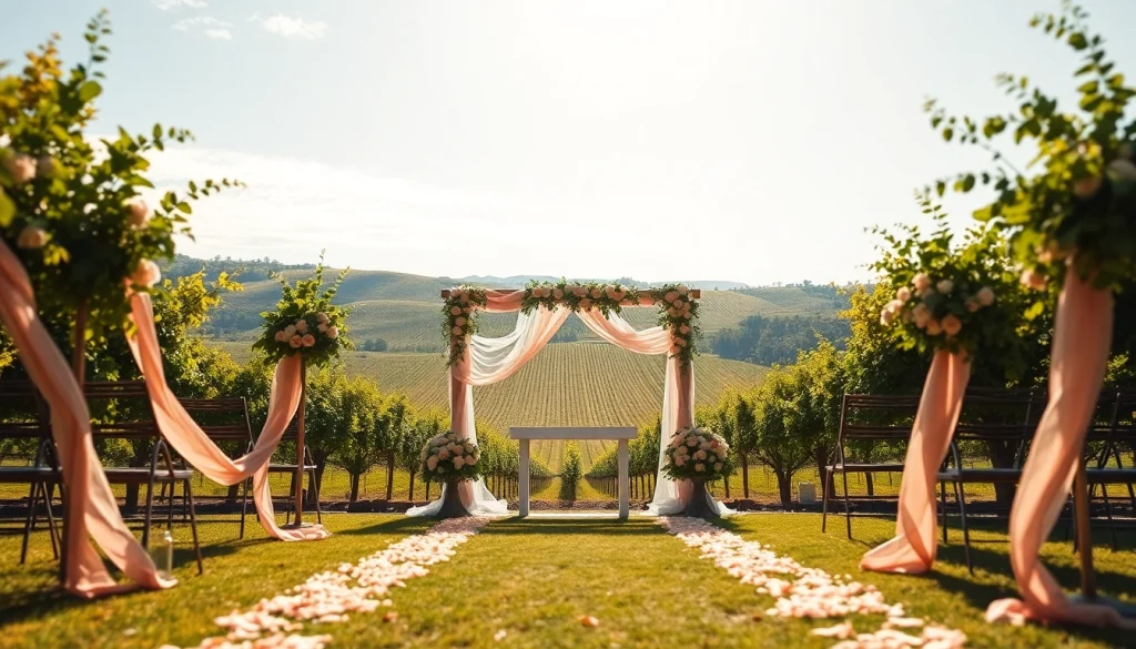 Stunning Clarksburg Wedding Venues showcasing a vineyard backdrop with elegant wedding decor.