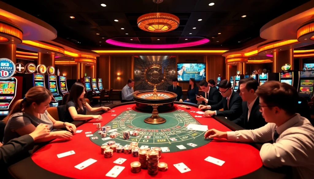 Engaging players at BK8 เว็บตรง casino table enjoying poker and roulette for an exhilarating gaming experience.