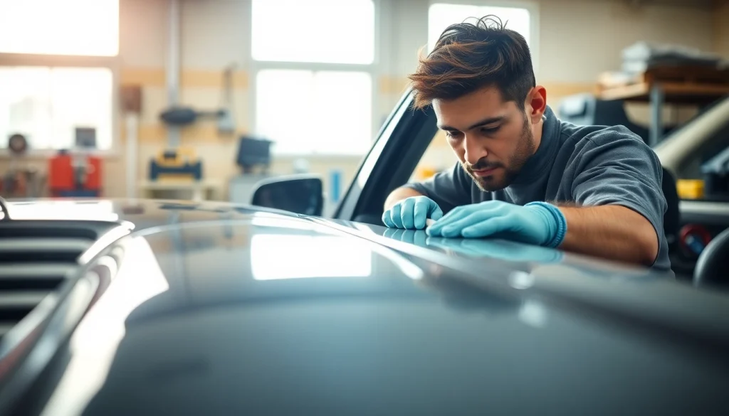 High-quality auto detailing Cleveland TN service featuring a professional detailer waxing a car.