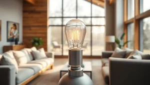 Showcasing a g16 bulb lighting a modern living room, emphasizing its design and warmth.