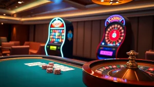 Découvrez le luxe et l'excitation dans un casino fiable en ligne, avec des tables de poker élégantes et des machines à sous illuminées.