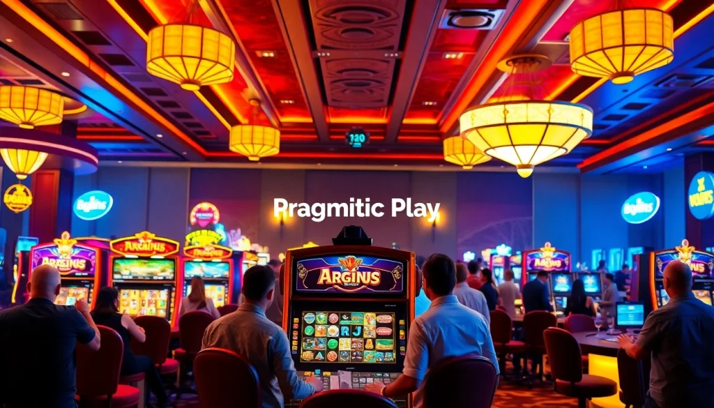 Players enjoying slot pragmatic play machines in a luxurious casino environment.