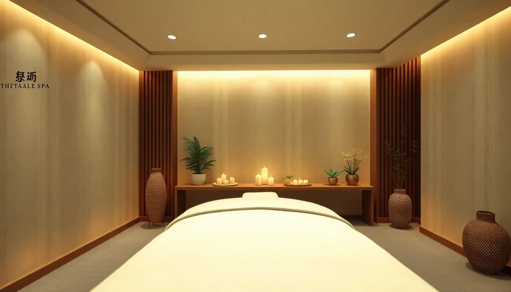 잔잔한 색상과 고급 린넨이 어우러진 편안한 마사지룸이 있는 송도마사지 스파 환경.