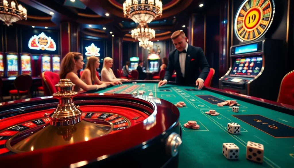 Scène engageante d'un casino fiable en ligne avec des joueurs appréciant des jeux stratégiques à des tables élégamment conçues.