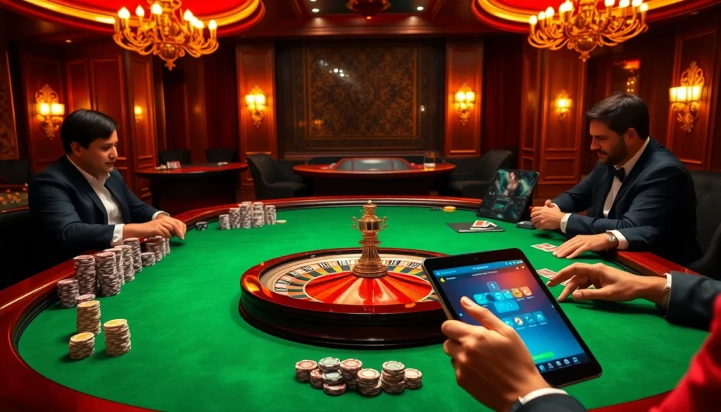 Découvrez l'excitation du casino en ligne Français avec des joueurs appréciant un jeu palpitant à une table animée.