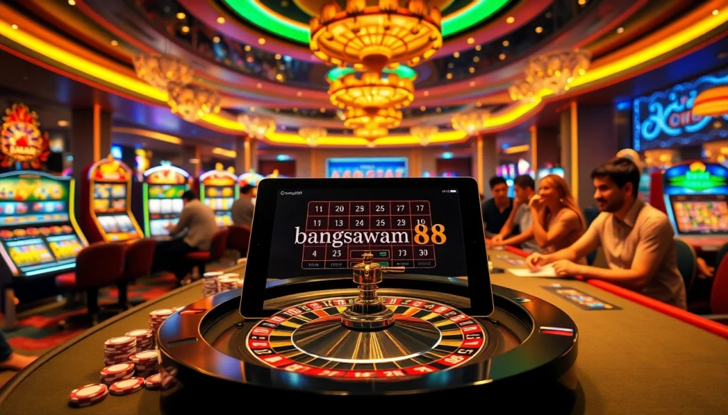 Situs bangsawan88 casino scene featuring vibrant slot machines and poker games.